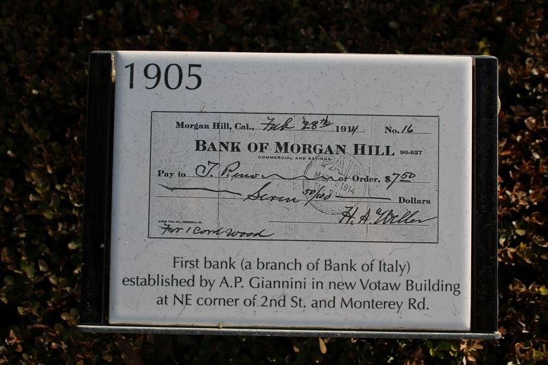Bank of Morgan Hill Marker image. Click for full size.
