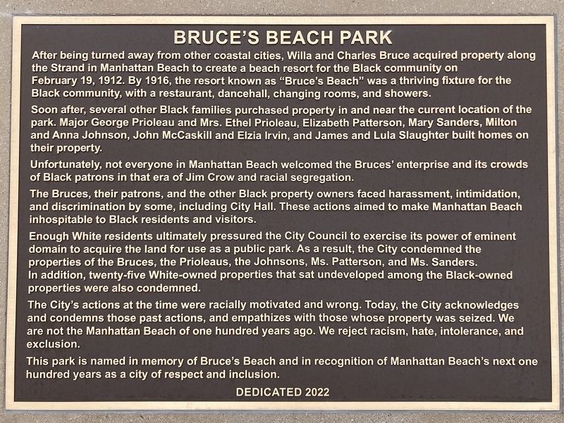 Bruces Beach Park Marker image. Click for full size.