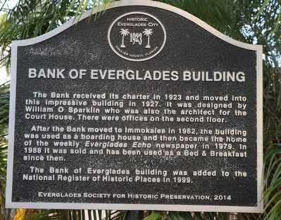 Bank of Everglades Building Marker. Click for full size. Bank of Everglades Building Marker image. Click for full size.