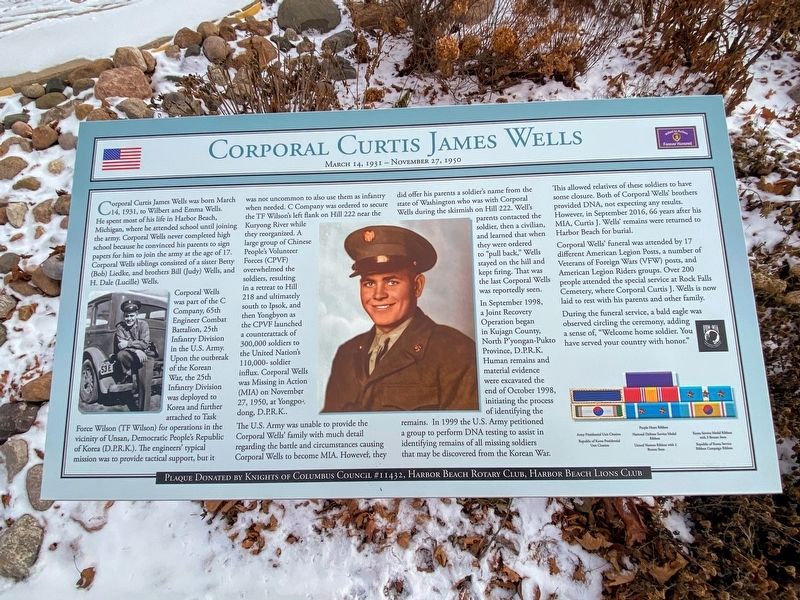 Corporal Curtis James Wells Marker. Click for full size. Corporal Curtis James Wells Marker image. Click for full size.