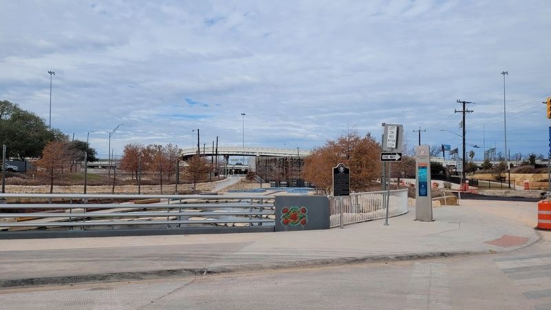 The view of the San Pedro Creek Marker along the North Santa Rosa Street bridge. Click for full size. The view of the San Pedro Creek Marker along the North Santa Rosa Street bridge image. Click for full size.