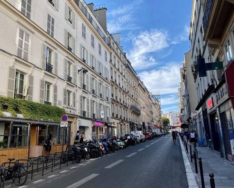 José Maria Luis Mora Marker - wider view, looking north on Rue Pierre Fontaine. Click for full size. José Maria Luis Mora Marker - wider view, looking north on Rue Pierre Fontaine image. Click for full size.