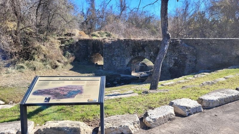 The Bridging the Gulch Marker in front of the aqueduct. Click for full size. The Bridging the Gulch Marker in front of the aqueduct image. Click for full size.