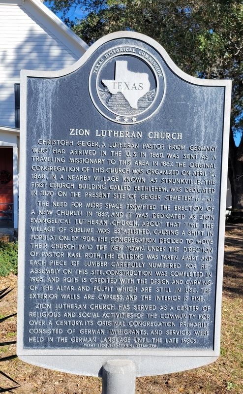 Zion Lutheran Church Marker. Click for full size. Zion Lutheran Church Marker image. Click for full size.