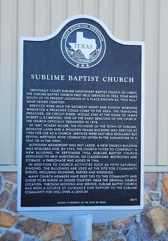 Sublime Baptist Church Marker image. Click for full size.