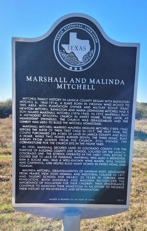 Marshall and Malinda Mitchell Marker. Click for full size. Marshall and Malinda Mitchell Marker image. Click for full size.