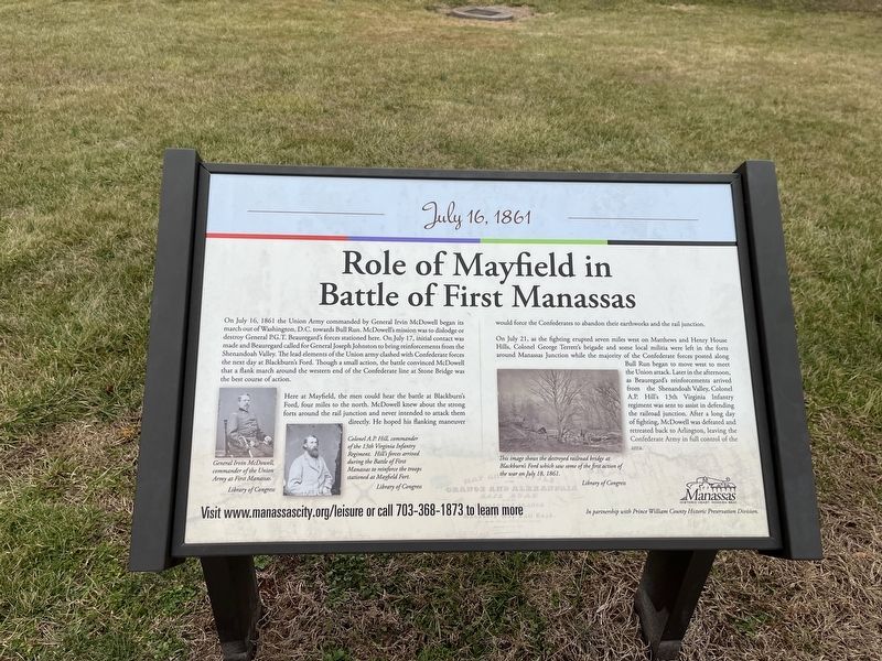 Role of Mayfield in Battle of First Manassas Marker image. Click for full size.