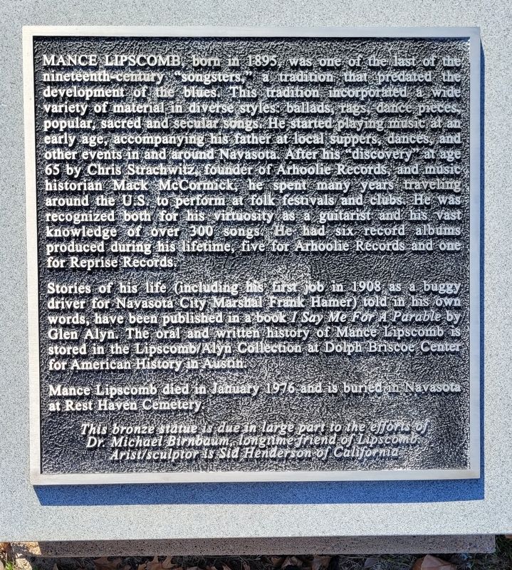 Mance Lipscomb Marker. Click for full size. Mance Lipscomb Marker image. Click for full size.