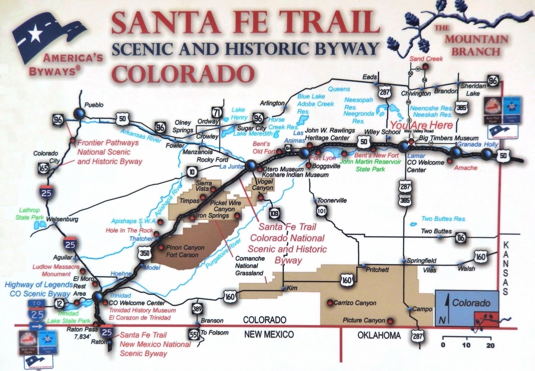 Marker detail: Santa Fe Trail Byway Map image. Click for full size.