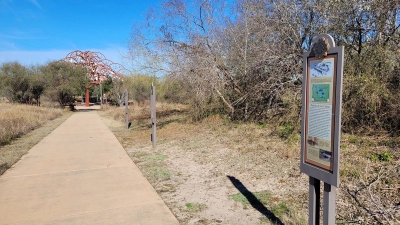 The view of the Rancho de las Cabras Marker from the River Walk image. Click for full size.