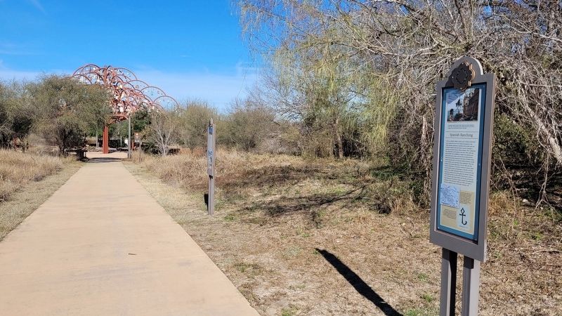 The view of the Spanish Ranching Marker from the River Walk image. Click for full size.