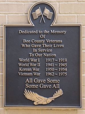 Bee County War Dead Marker. Click for full size. Bee County War Dead Marker image. Click for full size.