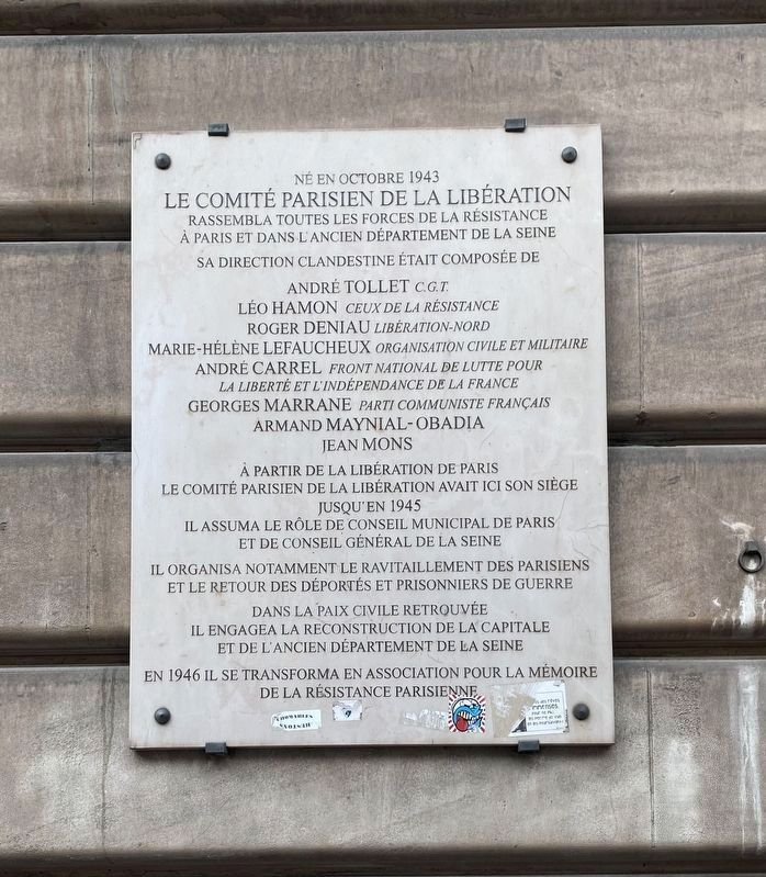 La Comité Parisien de la Libération Marker. Click for full size. La Comité Parisien de la Libération Marker image. Click for full size.