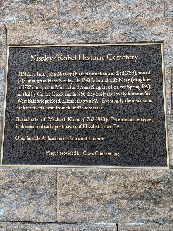 Nissley/Kobel Historic Cemetery Marker image. Click for full size.