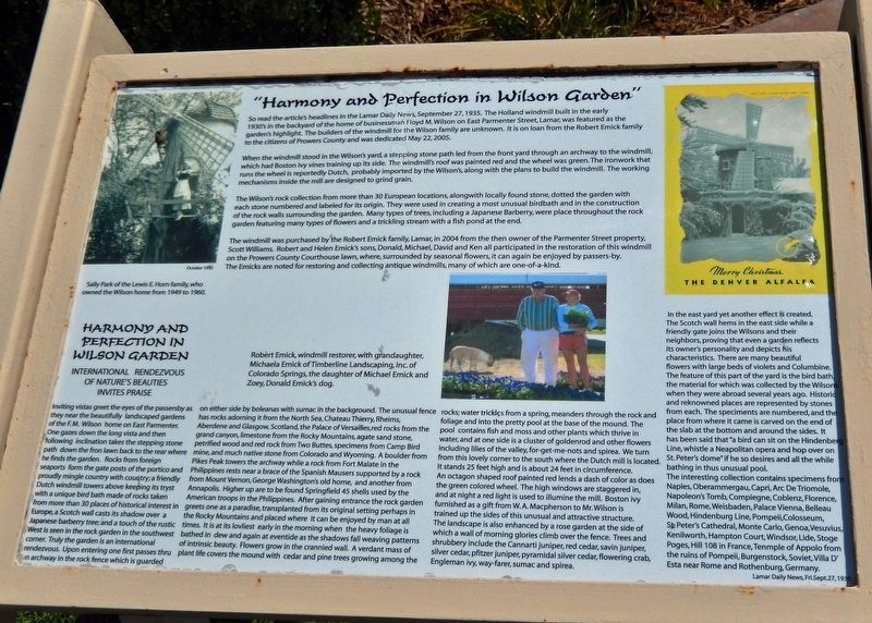 "Harmony and Perfection in Wilson Garden" Marker image. Click for full size.