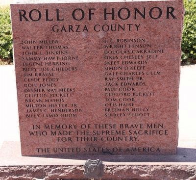 Garza County Roll of Honor Memorial image. Click for full size.