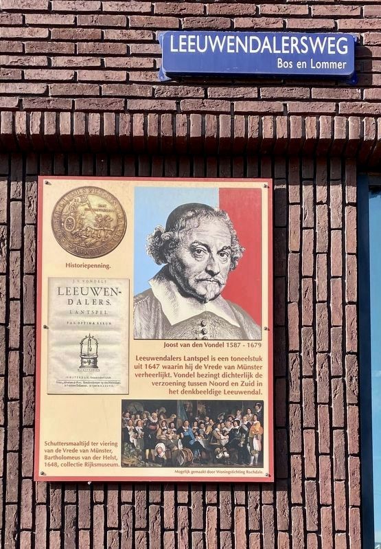 Joost van den Vondel: Leeuwendalers Lantspeel Marker. Click for full size. Joost van den Vondel: Leeuwendalers Lantspeel Marker image. Click for full size.