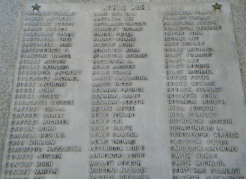 War Memorial WWI Honor Roll. Click for full size. War Memorial WWI Honor Roll image. Click for full size.