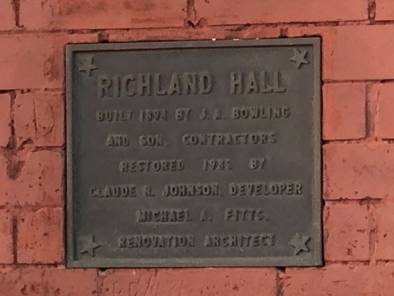Richland Hall Marker. Click for full size. Richland Hall Marker image. Click for full size.