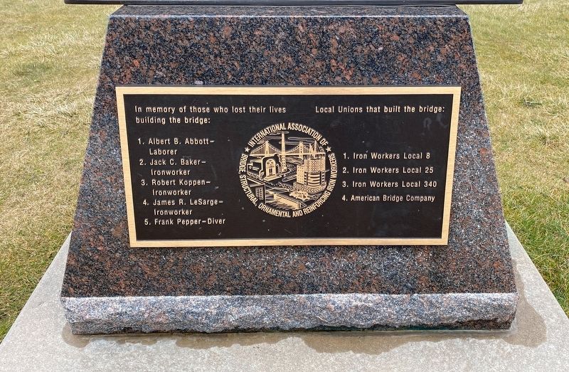 Mackinac Bridge Construction Memorial Marker. Click for full size. Mackinac Bridge Construction Memorial Marker image. Click for full size.