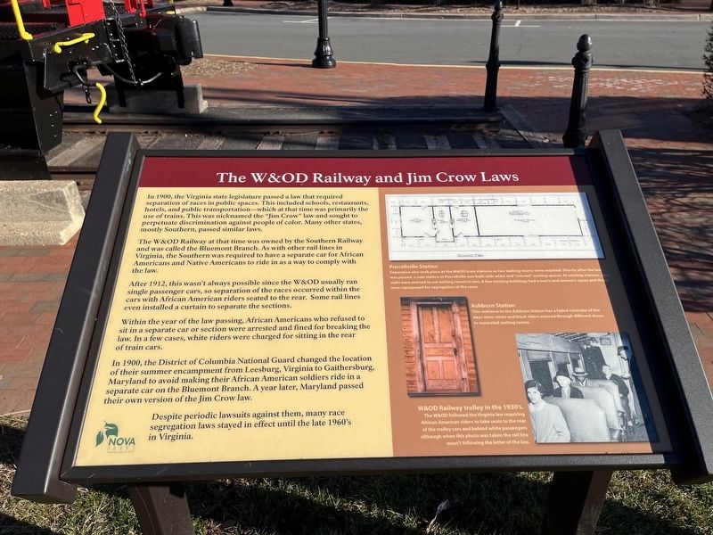 The W&OD Railway and Jim Crow Laws Marker image. Click for full size.