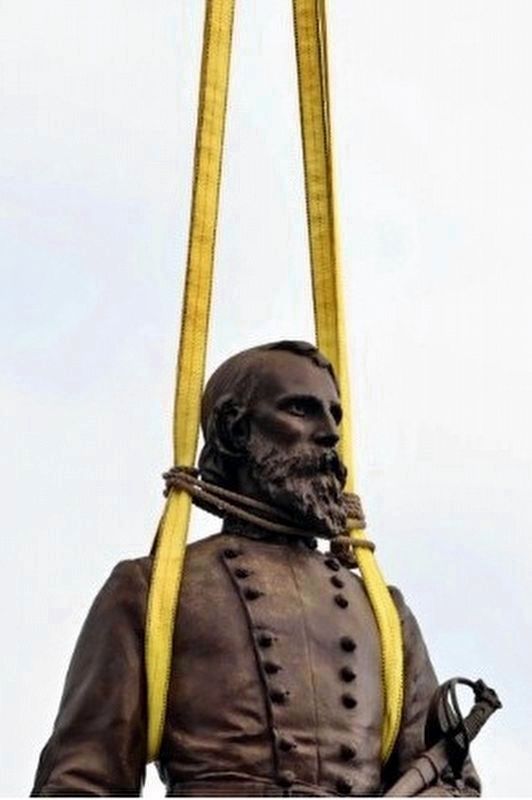 After being displayed for 130 years, the statue of Confederate Lt. Gen. A.P. Hill is removed image. Click for full size.