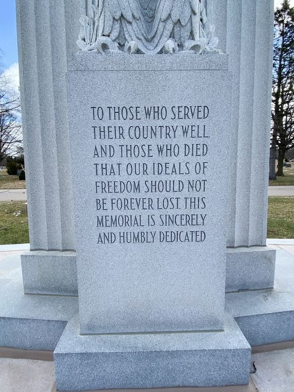 Evergreen Cemetery Veterans Memorial Marker, Side One. Click for full size. Evergreen Cemetery Veterans Memorial Marker, Side One image. Click for full size.