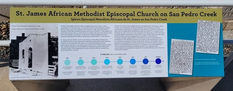St. James African Methodist Episcopal Church on San Pedro Creek Marker image. Click for full size.