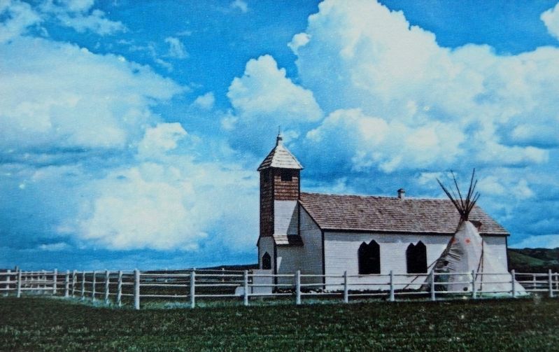 Marker detail: Walking Buffalo�s tipi beside the church image. Click for full size.