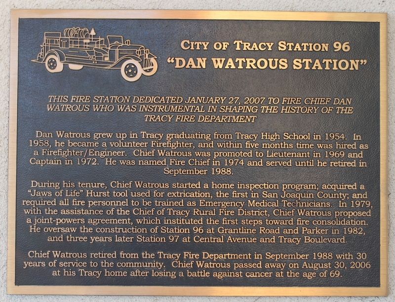 City of Tracy Station 96 Marker. Click for full size. City of Tracy Station 96 Marker image. Click for full size.