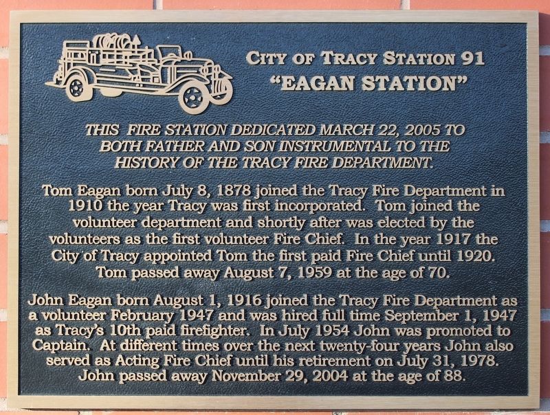 City of Tracy Station 91 Marker image. Click for full size.