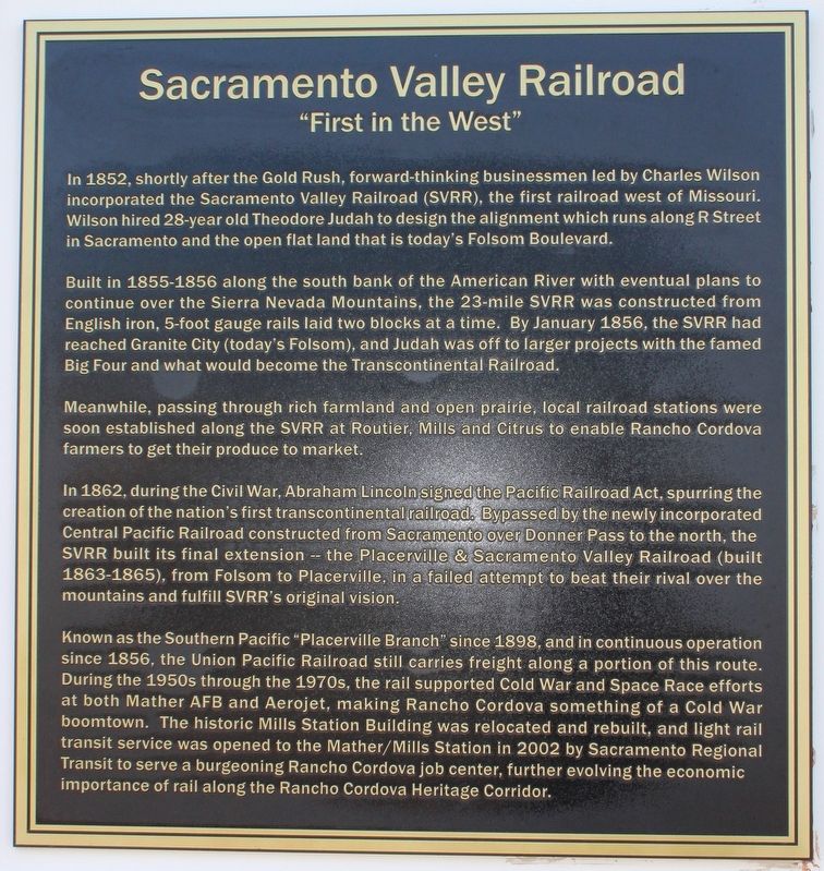 Sacramento Valley Railroad Marker image. Click for full size.