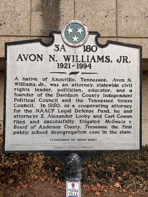 Avon N. Williams, Jr. Marker image. Click for full size.