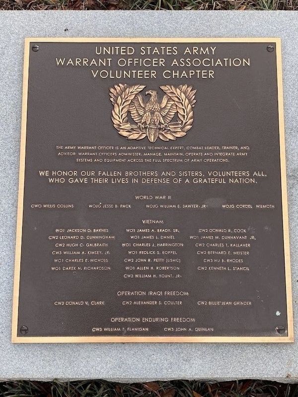 United States Army Warrant Officer Association Volunteer Chapter Marker image. Click for full size.