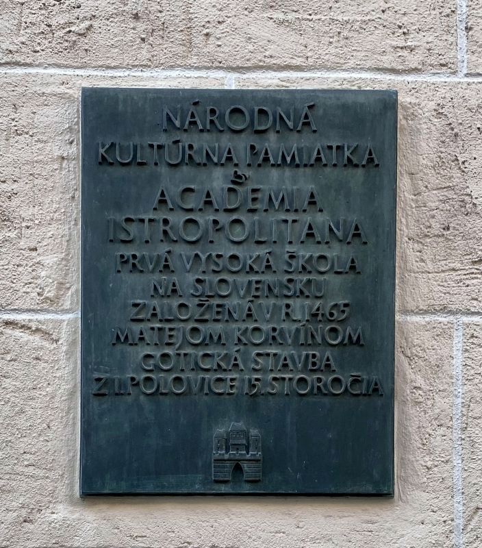 Academia Istropolitana Marker image. Click for full size.
