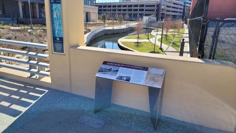 The Laredito and the Tale of Two San Antonios Marker along the south side of Dolorosa Street image. Click for full size.