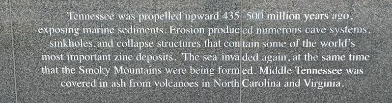 Tennessee development 435-500 million years ago Marker. Click for full size. Tennessee development 435-500 million years ago Marker image. Click for full size.
