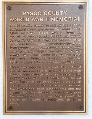 Pasco County World War II Memorial Marker image. Click for full size.