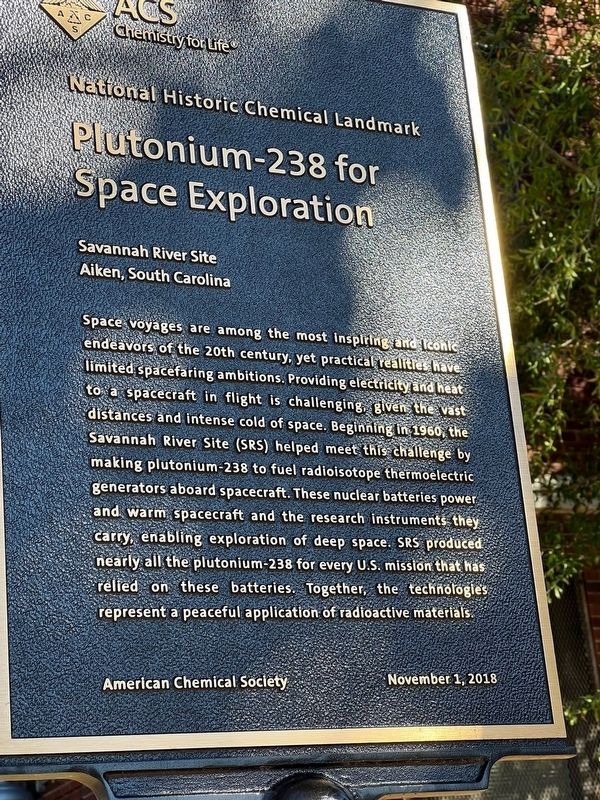 Plutonium-238 for Space Exploration Marker image. Click for full size.