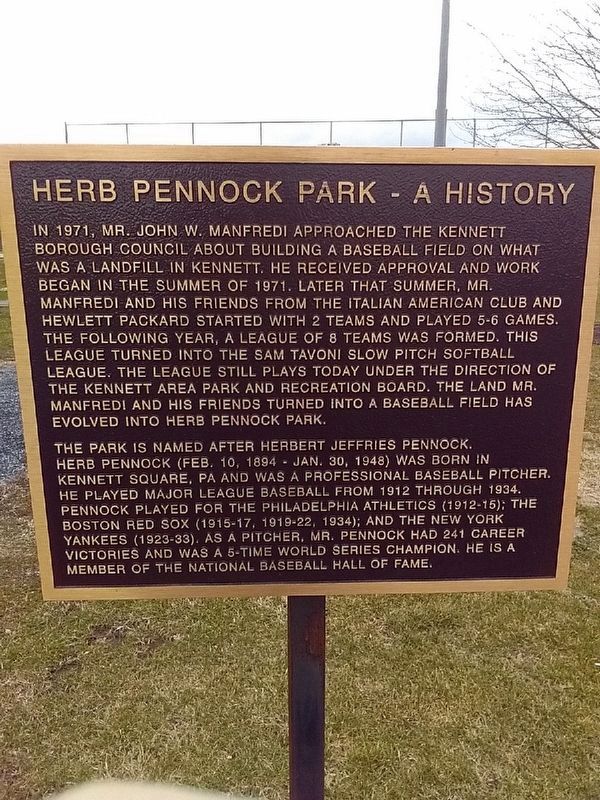 Herb Pennock Park - A History Marker image. Click for full size.