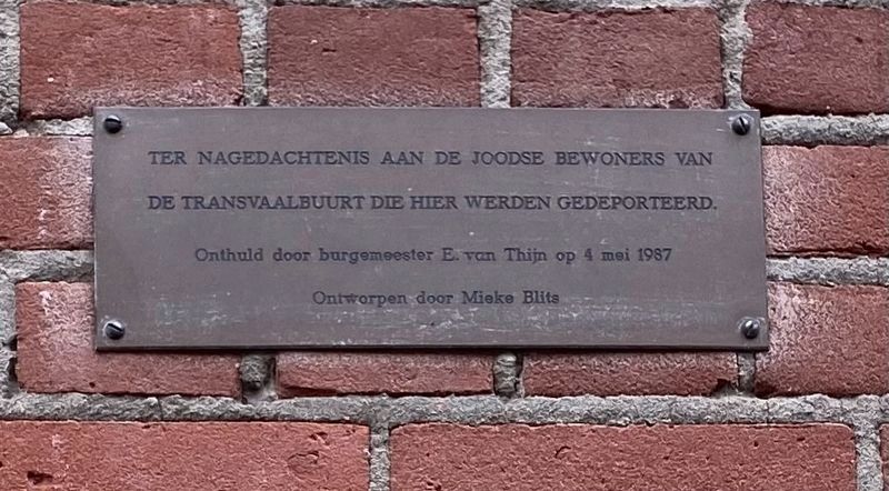Transvaalbuurt Jewish Deportation Memorial Marker image. Click for full size.