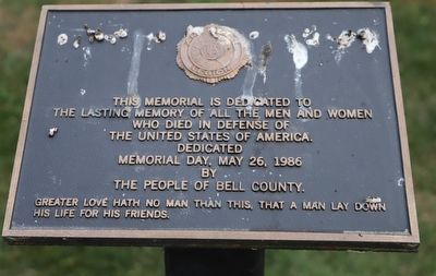 Bell County War Dead Memorial Marker image. Click for full size.