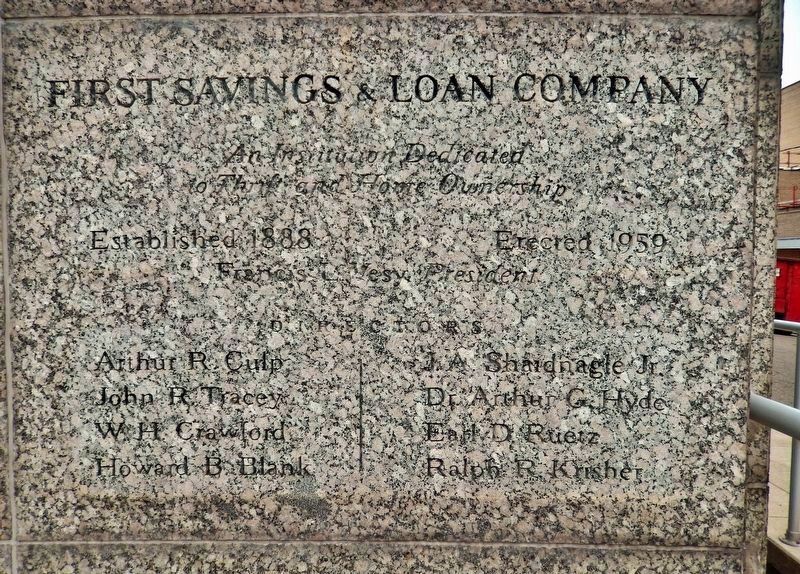 First Savings & Loan Company Cornerstone image. Click for full size.