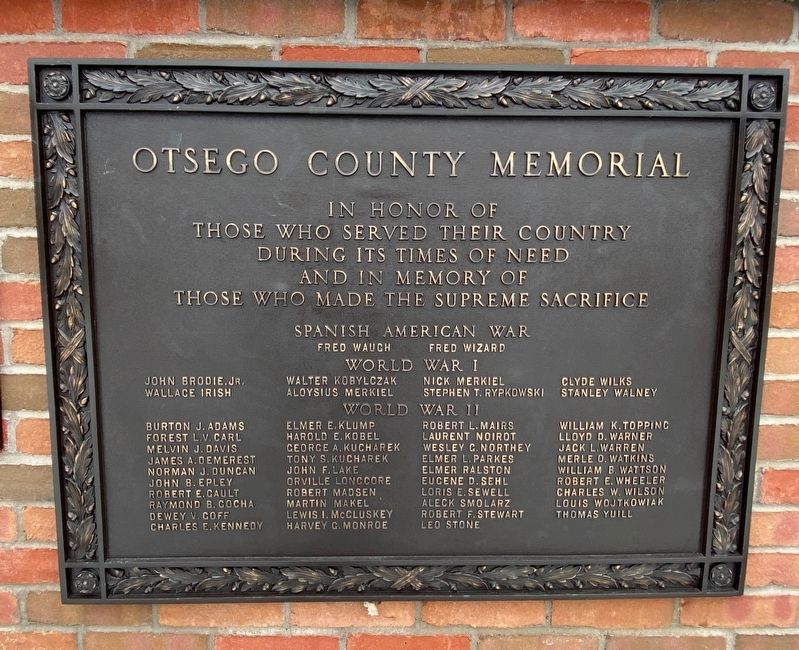 Otsego County Veterans Memorial Marker image. Click for full size.