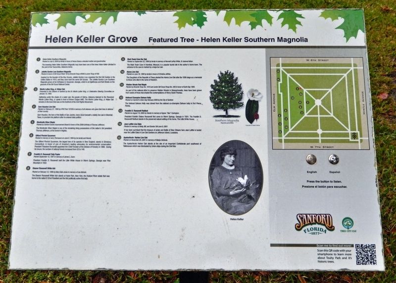 Hellen Keller Grove Marker. Click for full size. Hellen Keller Grove Marker image. Click for full size.