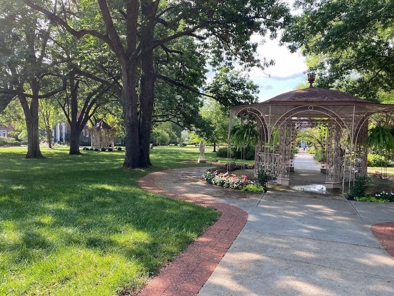 Belmont Mansion grounds with cast iron gazebos and statues. Click for full size. Belmont Mansion grounds with cast iron gazebos and statues image. Click for full size.