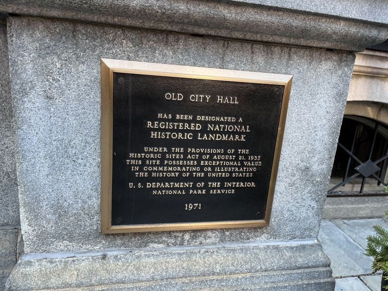 National Historic Landmark plaque on Old City Hall. Click for full size. National Historic Landmark plaque on Old City Hall image. Click for full size.