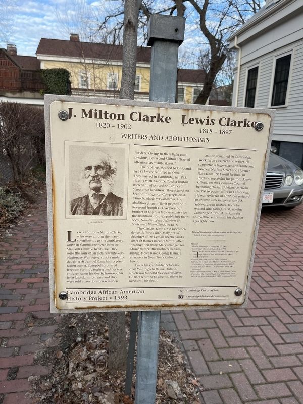 J. Milton Clarke 1820 - 1902 / Lewis Clarke 1818 - 1897 Marker image. Click for full size.