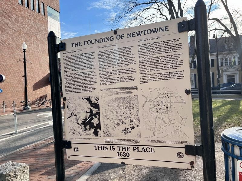 The Founding of Newtowne side of the marker image. Click for full size.