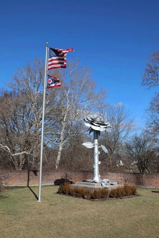 The Rose sculpture, which now sits where the Madonna of the Trail monument was formerly located image. Click for full size.